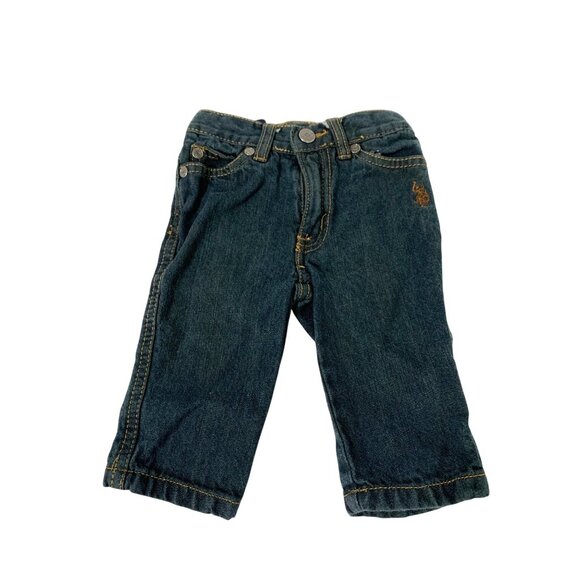 US Polo Assn Infant baby Size 3 6 Months Blue Jeans Dark Denim Adjustable Waist - Picture 1 of 4